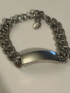 Zara silver tone chunky id bracelet 7”- 8.5” adjustable blank
